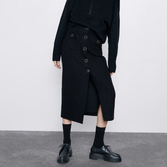 Zara Textured Tweed Midi Skirt - Picture 7 of 10